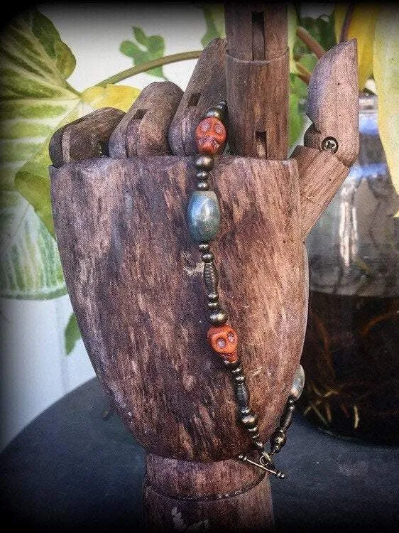 Papa Legba skull bracelet-Jasper bracelet-Voodoo jewelry