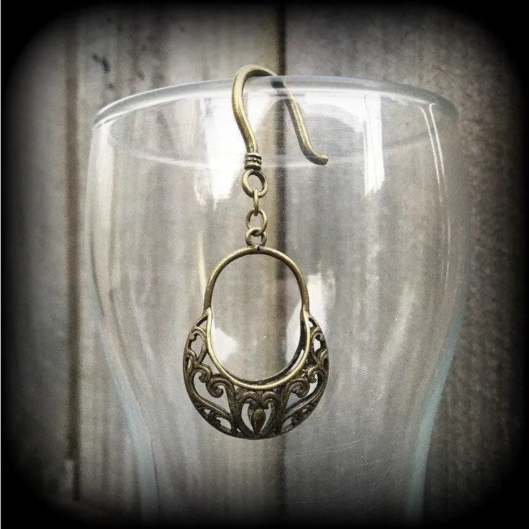 Picnic basket earrings-Antique bronze ear hangers