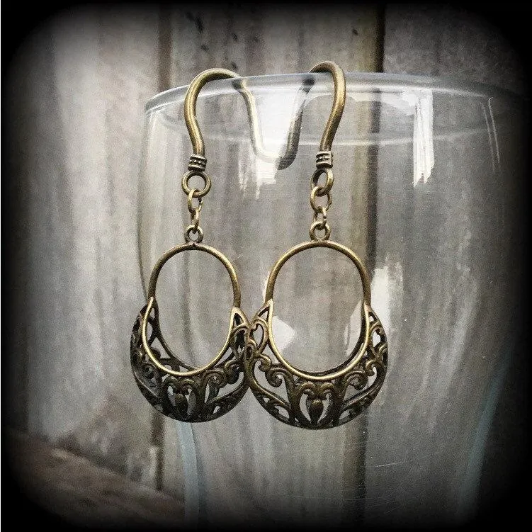 Picnic basket earrings-Antique bronze ear hangers