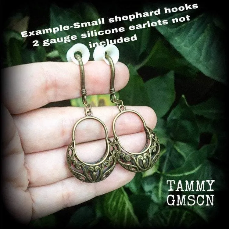 Picnic basket earrings-Antique bronze ear hangers