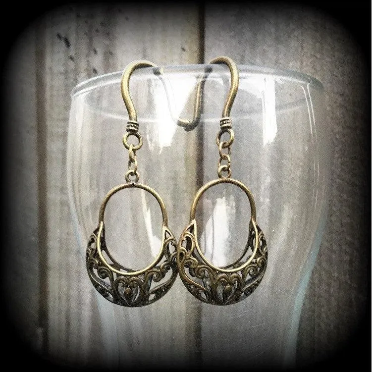 Picnic basket earrings-Antique bronze ear hangers