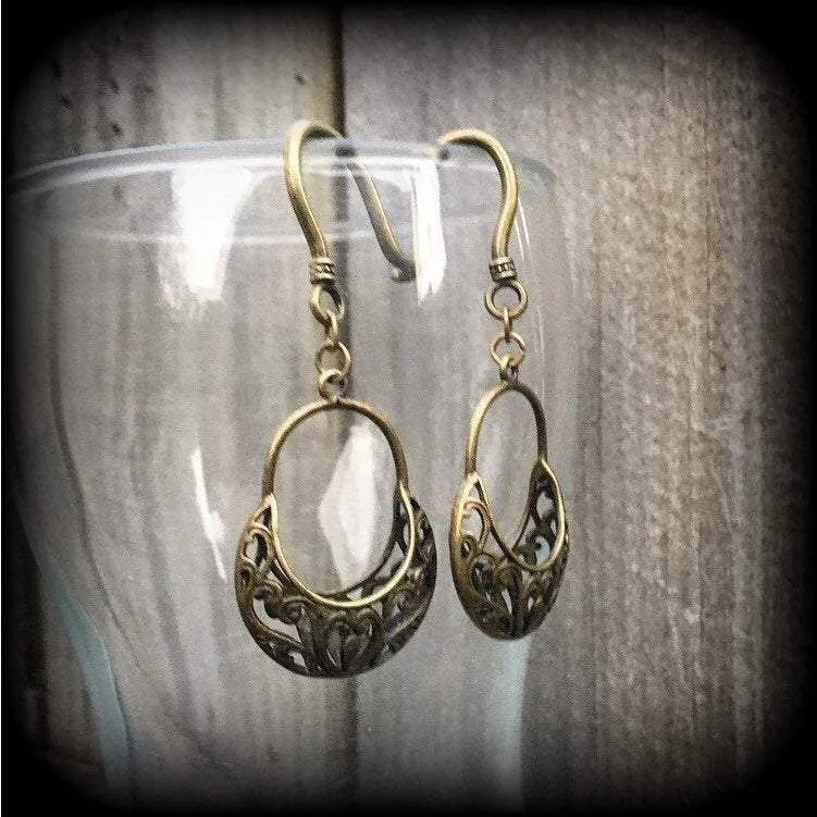 Picnic basket earrings-Antique bronze ear hangers