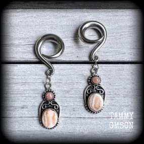 Rhodochrosite gauged earrings-Gemstone gauges