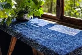 Table runner: Antique handwoven Hungarian hemp indigo over dye - TW93