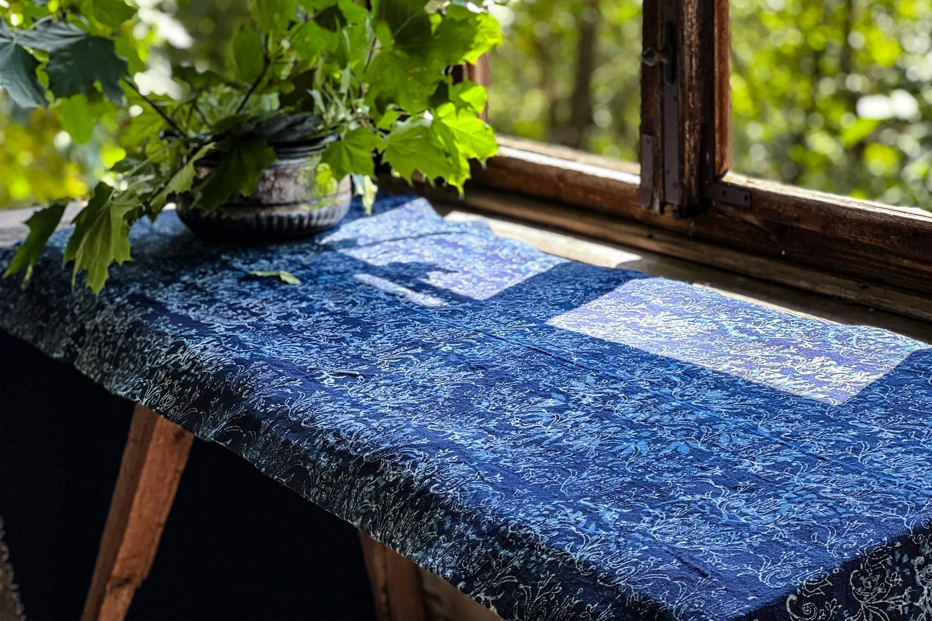 Table runner: Antique handwoven Hungarian hemp indigo over dye - TW93
