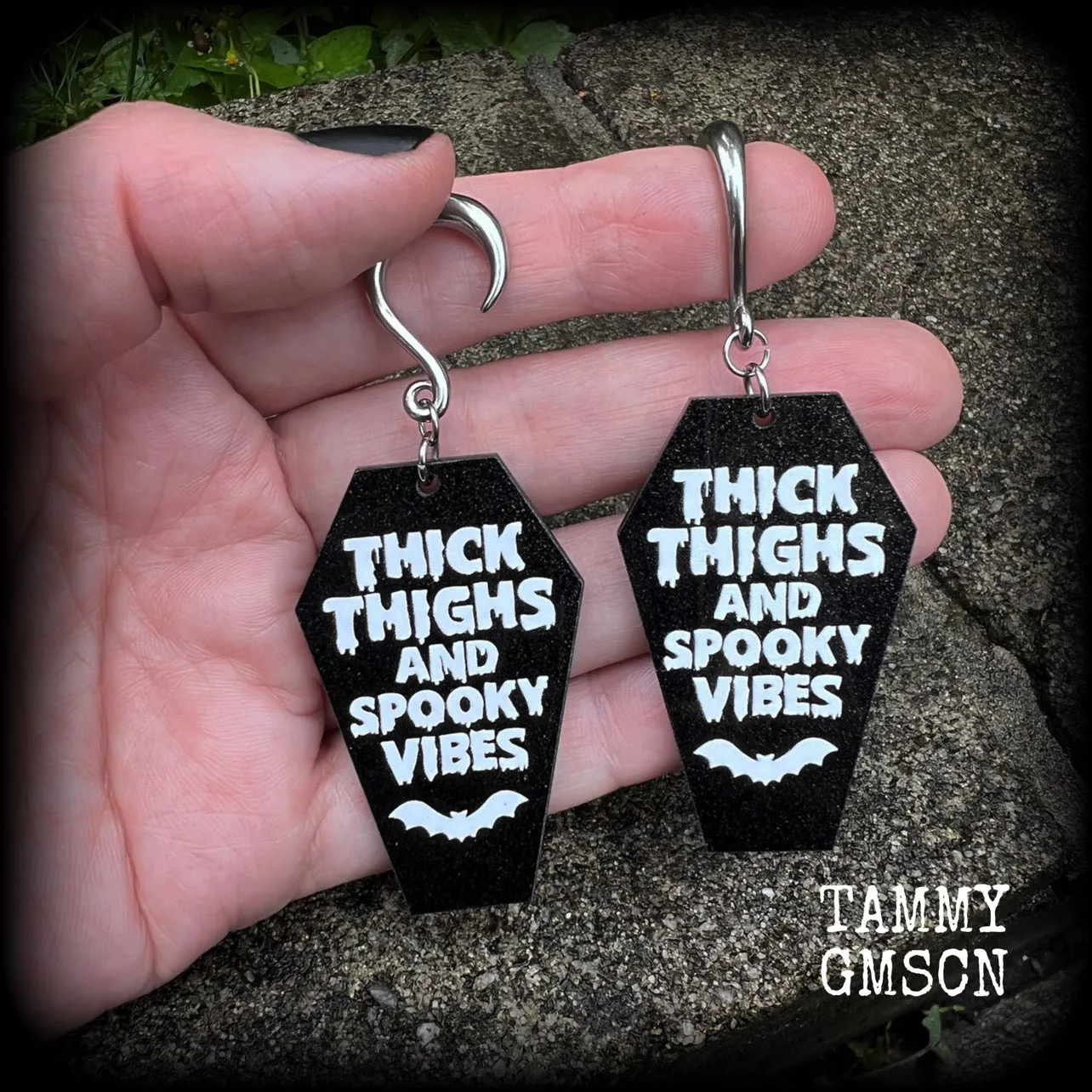 Thick thighs and spooky vibes coffin gauged earrings-Halloween ear gauges