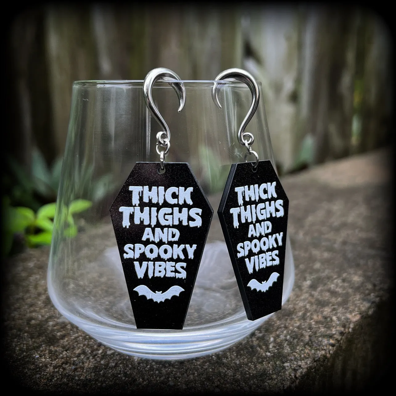 Thick thighs and spooky vibes coffin gauged earrings-Halloween ear gauges