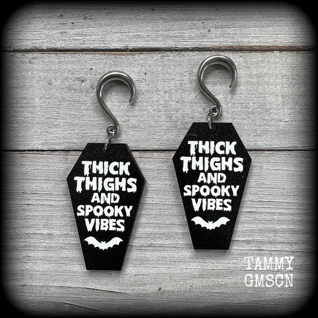 Thick thighs and spooky vibes coffin gauged earrings-Halloween ear gauges