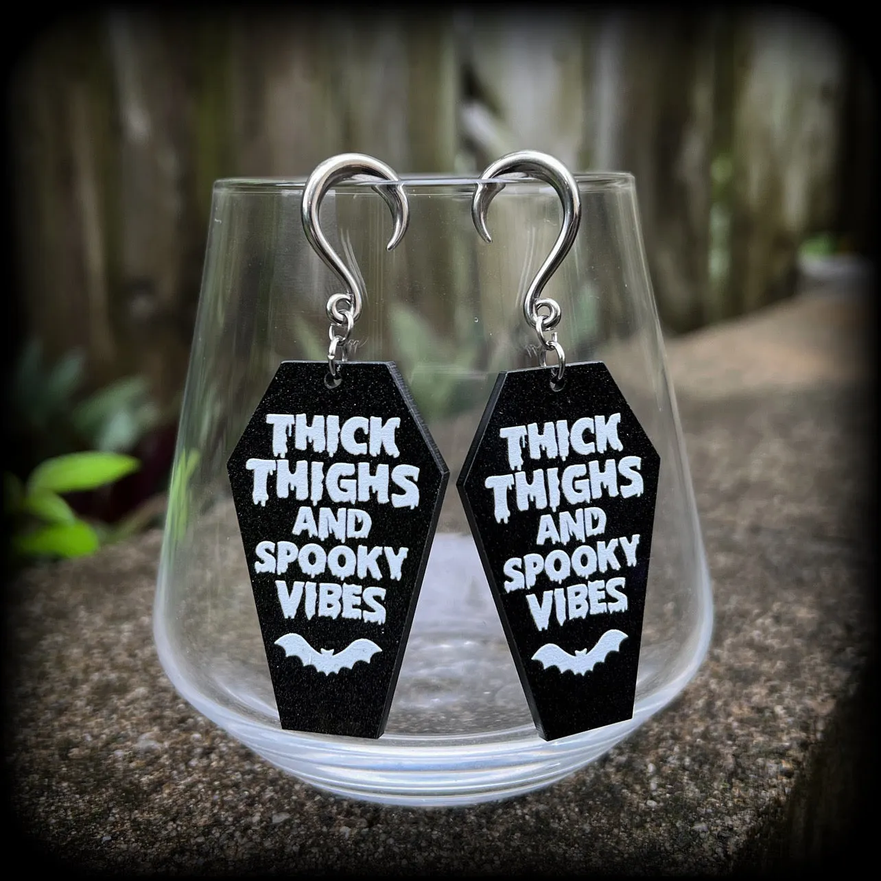 Thick thighs and spooky vibes coffin gauged earrings-Halloween ear gauges