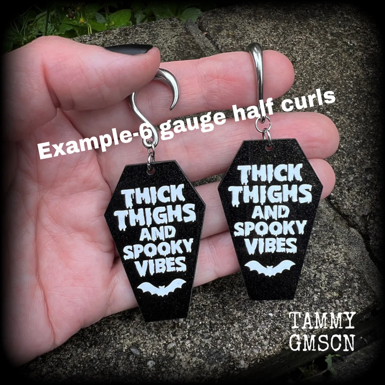 Thick thighs and spooky vibes coffin gauged earrings-Halloween ear gauges