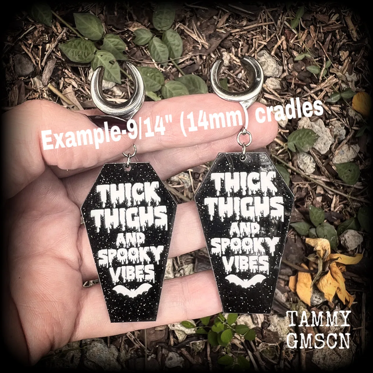 Thick thighs and spooky vibes coffin gauged earrings-Halloween ear gauges