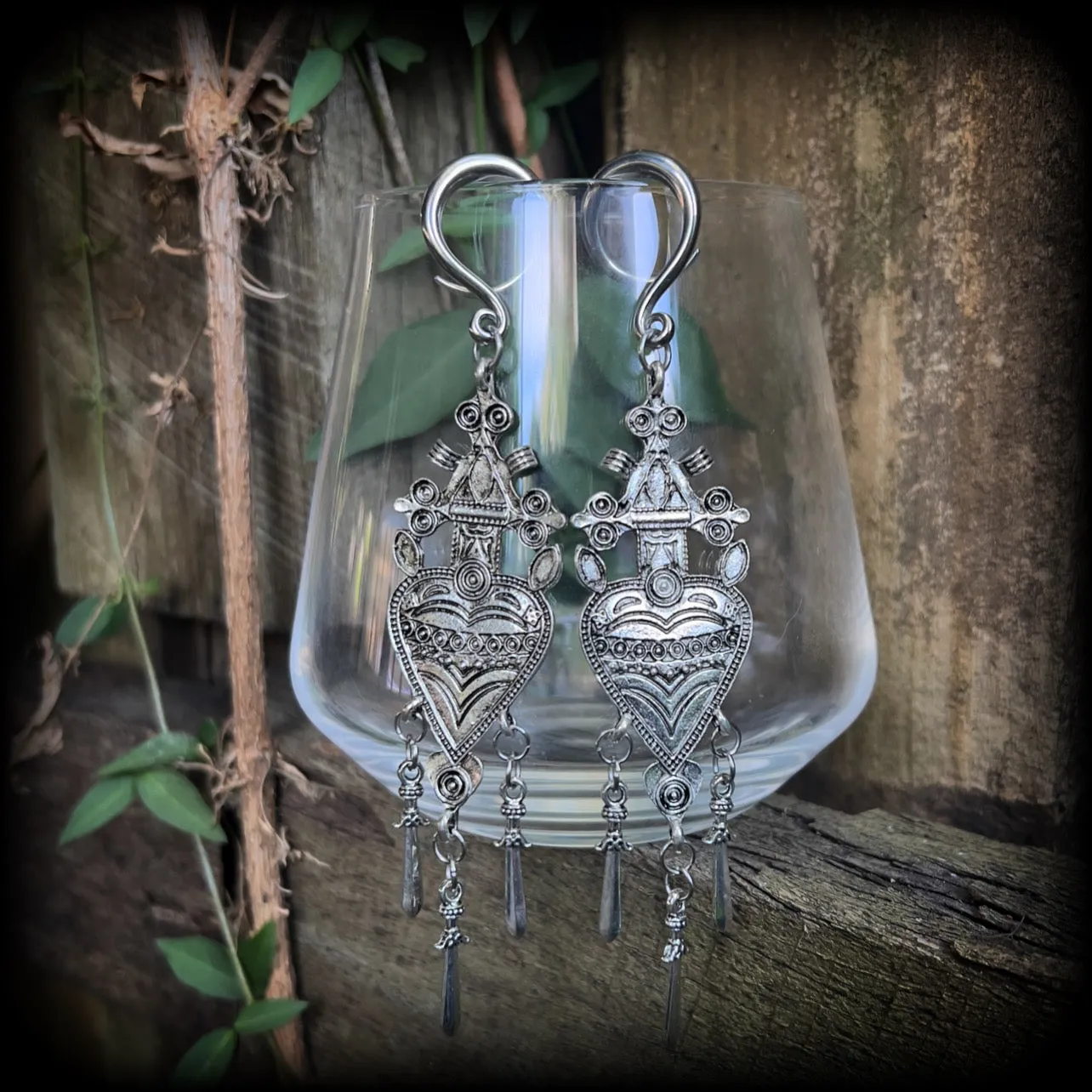 Three of Swords gauged earrings-Tarot card jewellery