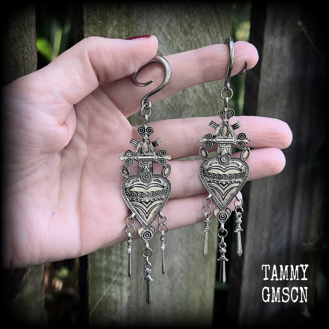 Three of Swords gauged earrings-Tarot card jewellery
