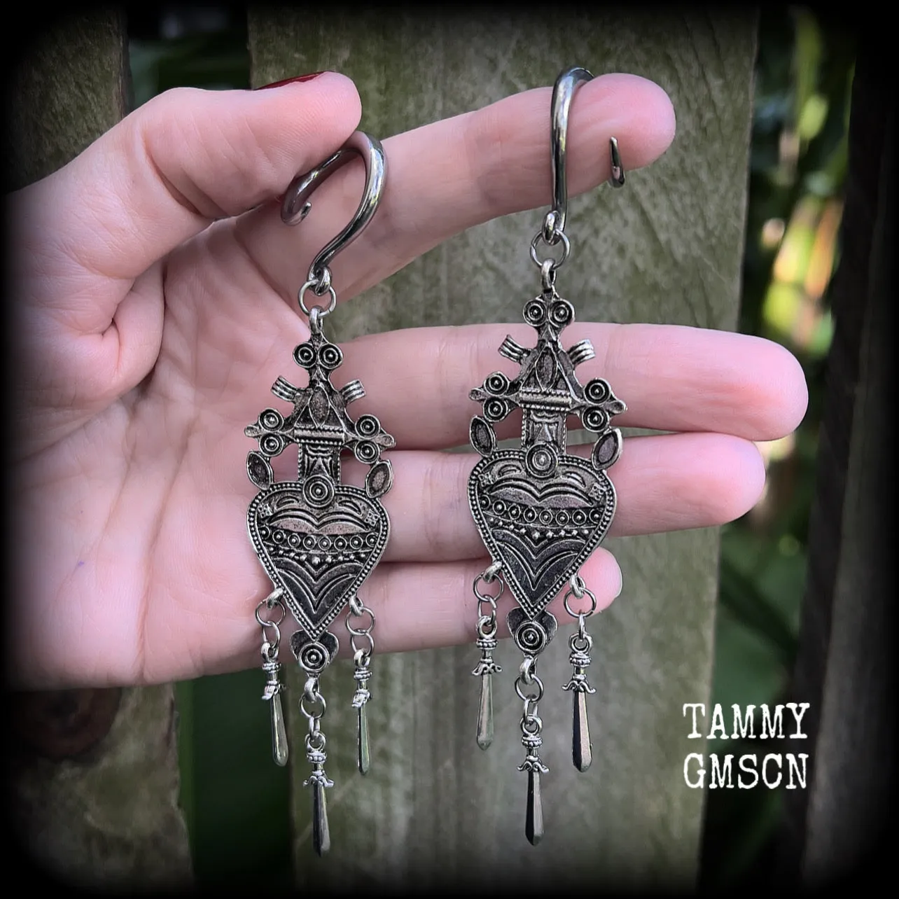 Three of Swords gauged earrings-Tarot card jewellery