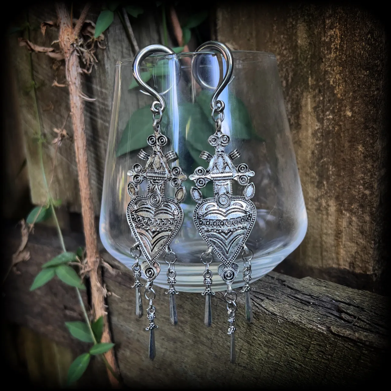 Three of Swords gauged earrings-Tarot card jewellery