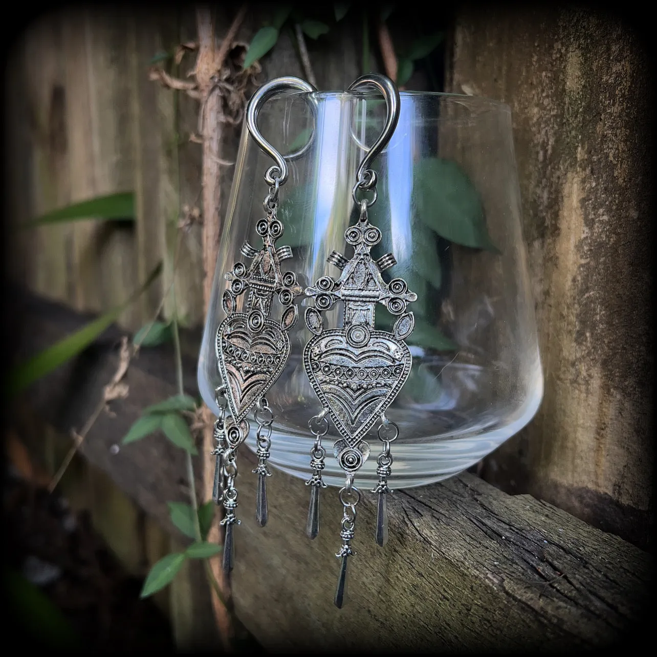 Three of Swords gauged earrings-Tarot card jewellery