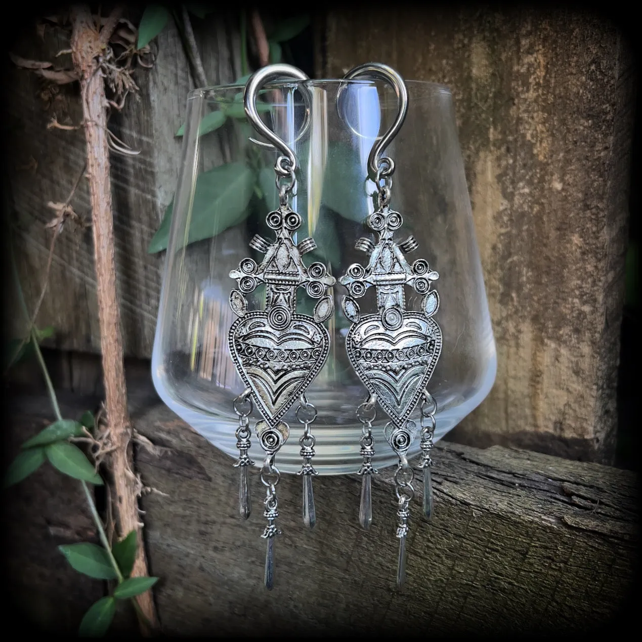 Three of Swords gauged earrings-Tarot card jewellery
