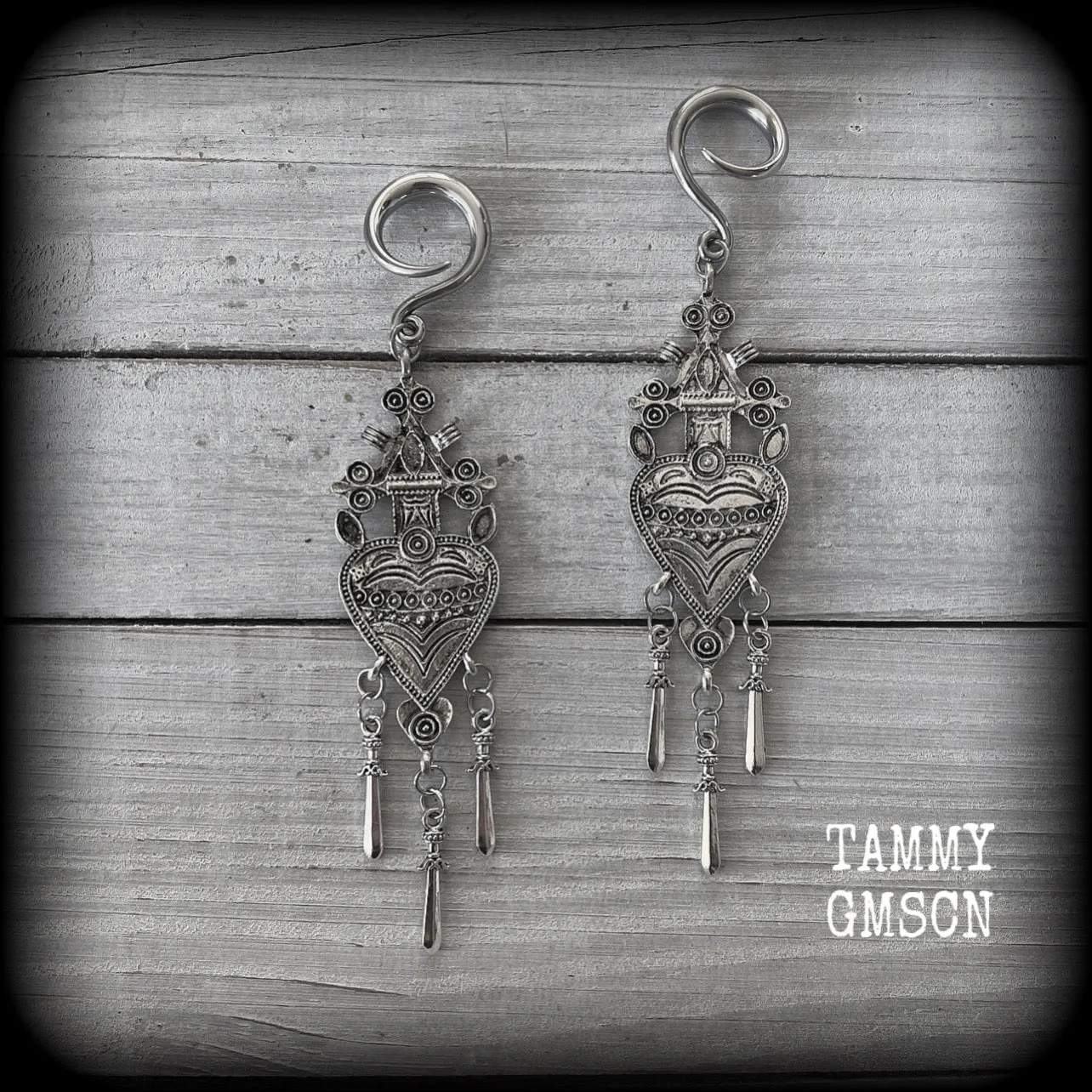 Three of Swords gauged earrings-Tarot card jewellery