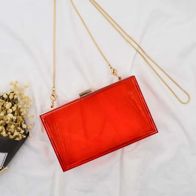 Transparent  & Colored Acrylic Clutch Purse Box Shoulder Bag Day Clutches