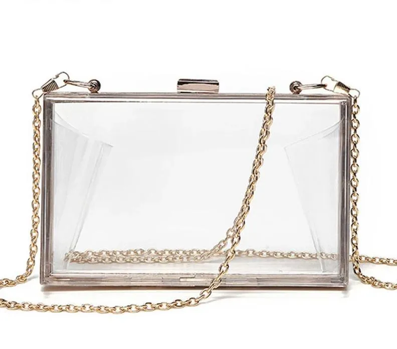 Transparent  & Colored Acrylic Clutch Purse Box Shoulder Bag Day Clutches