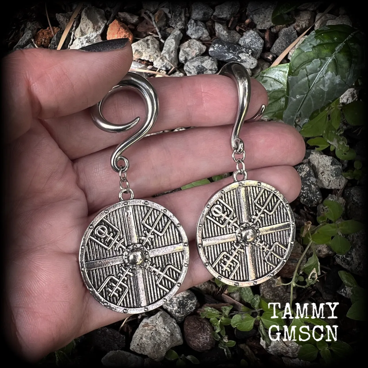 Viking compass ear weights-Vegvisir gauged earrings-Viking gauges
