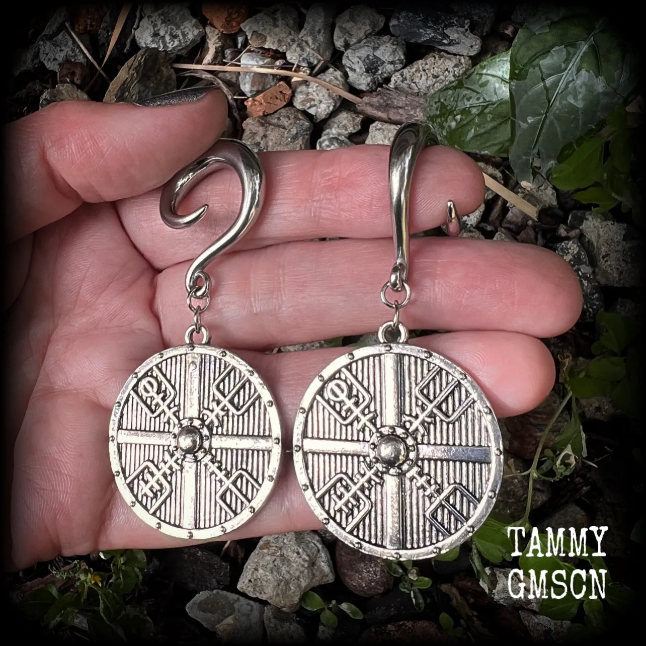 Viking compass ear weights-Vegvisir gauged earrings-Viking gauges