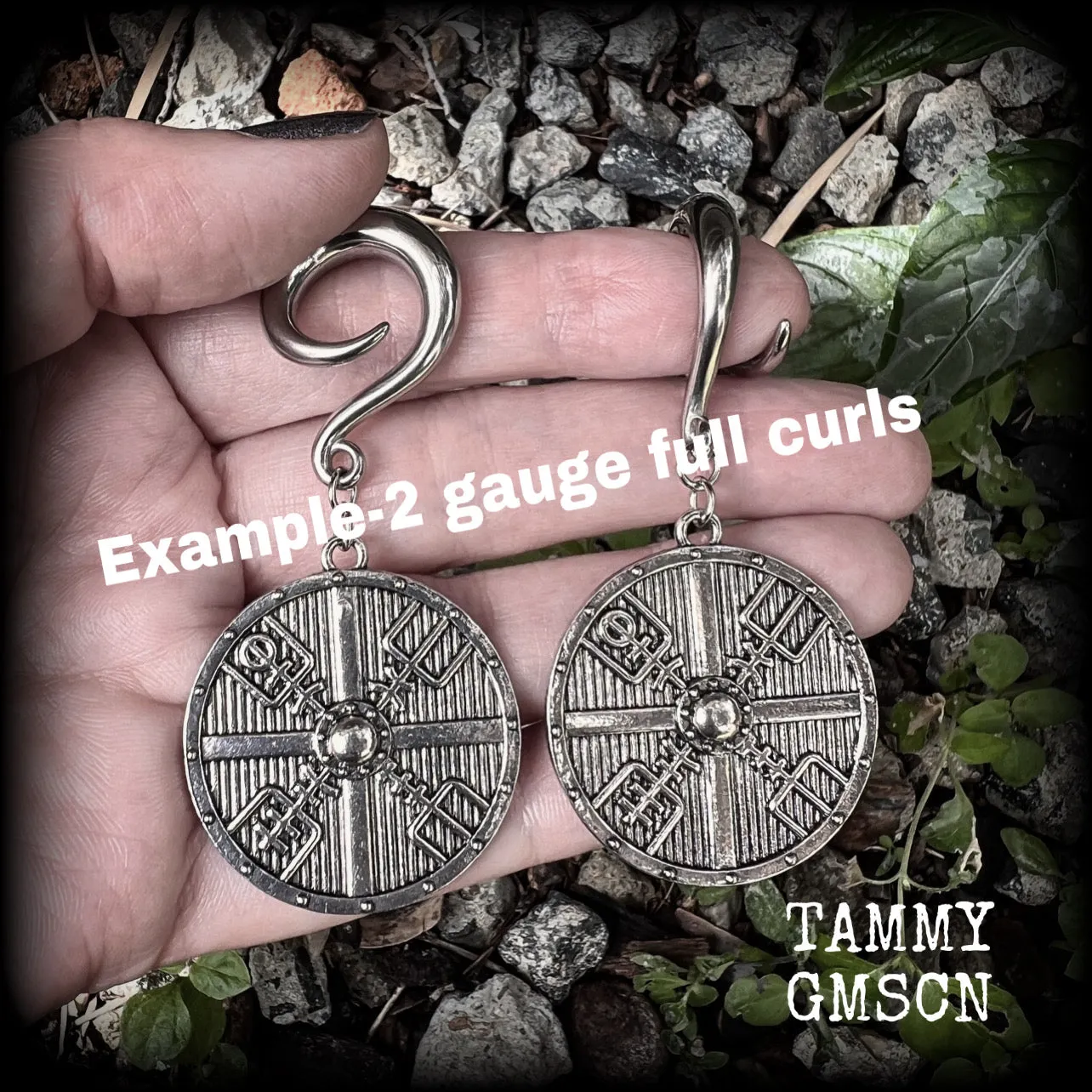Viking compass ear weights-Vegvisir gauged earrings-Viking gauges