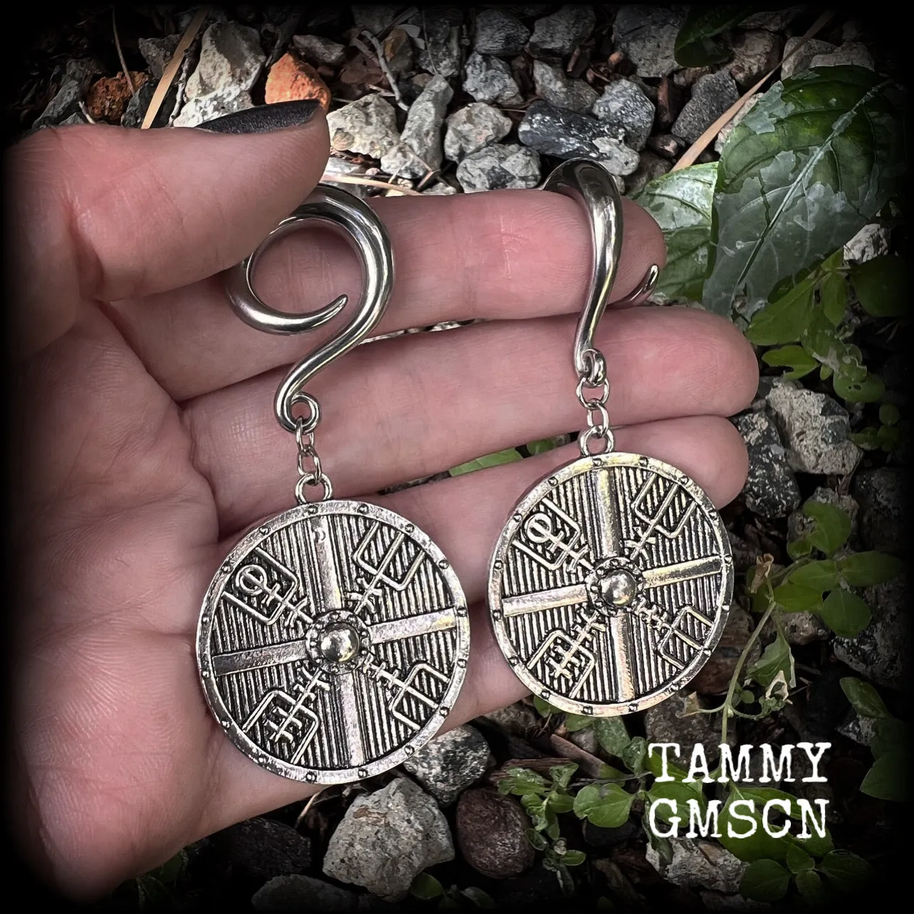 Viking compass ear weights-Vegvisir gauged earrings-Viking gauges