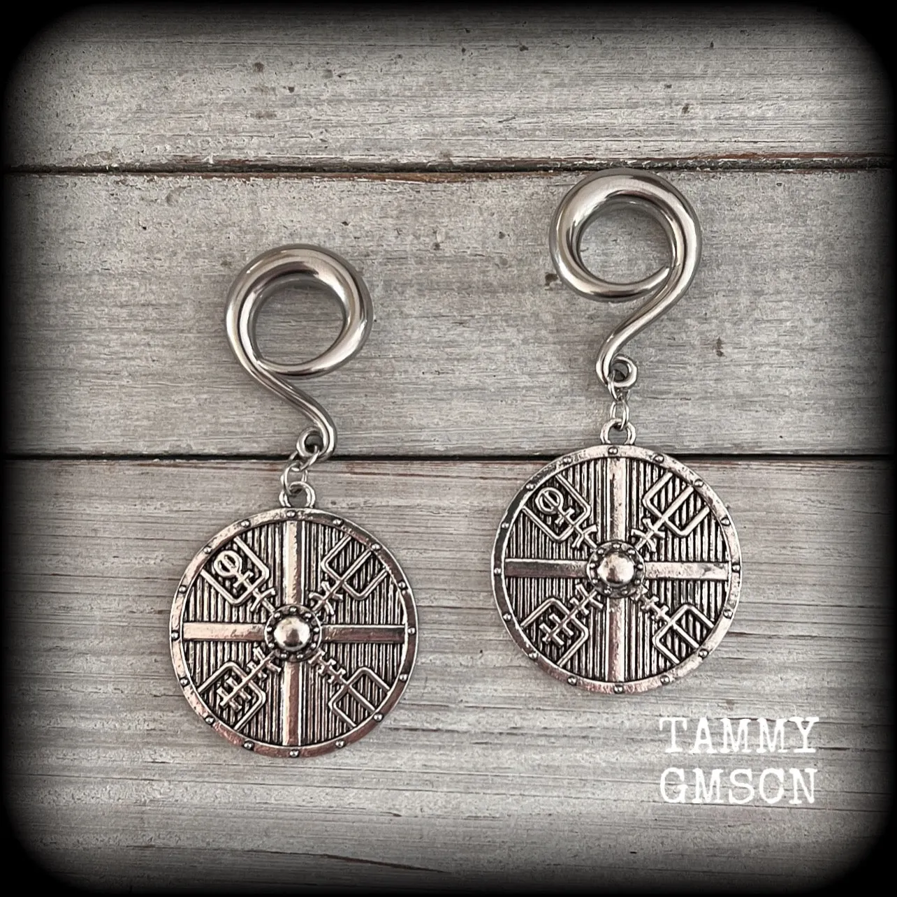 Viking compass ear weights-Vegvisir gauged earrings-Viking gauges