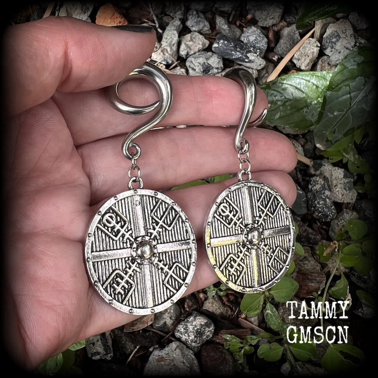 Viking compass ear weights-Vegvisir gauged earrings-Viking gauges