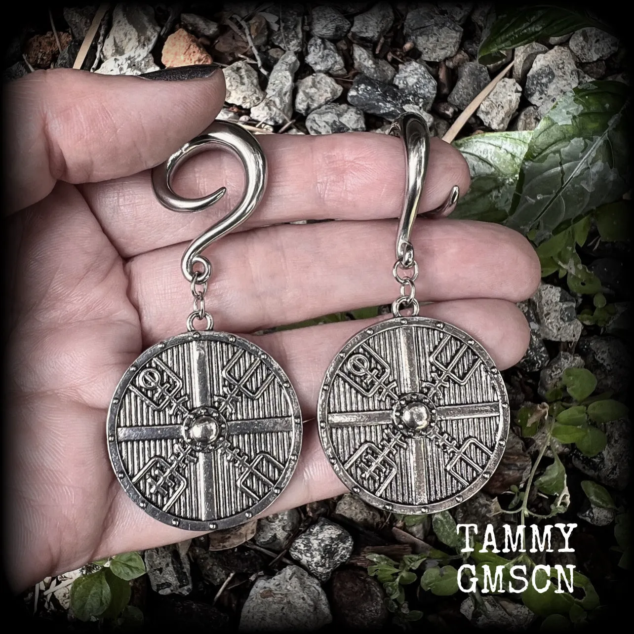 Viking compass ear weights-Vegvisir gauged earrings-Viking gauges