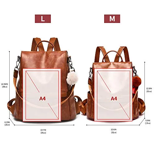 Women's Tan Backpack PU Leather Anti-theft Casual Shoulder Bag
